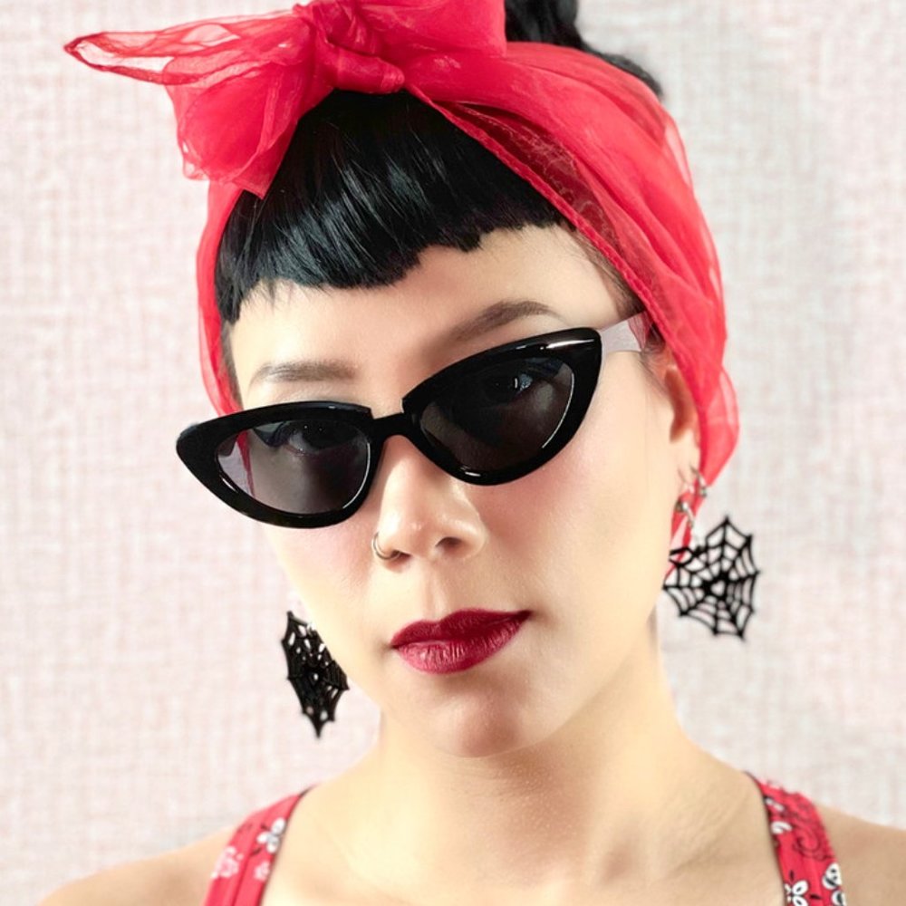 Pinup 50s Lucy Black Pin Up Girl Cateye Retro VIntage Style Sunglasses - Picture 1 of 5